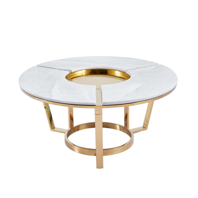 100cm Round Gold Metal with White Faux Top Marble Coffee Table