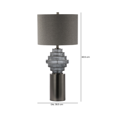 83.5cm Smoke Glass Table Lamp with Grey Linen Shade