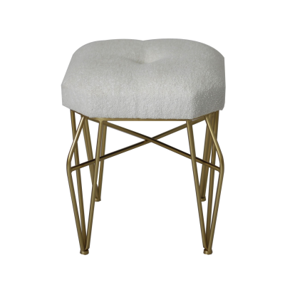 White Boucle Stool with Gold Legs