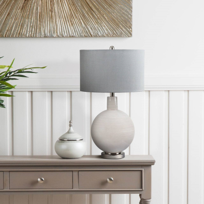 72cm Grey Stripe Table Lamp with Grey Faux Silk Shade