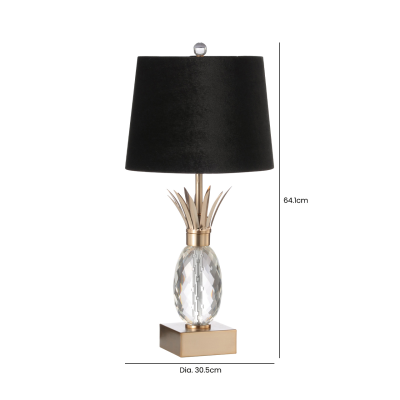 64.1cm Champagne Metal Table Lamp with Pineapple Glass and Black Velvet Shade