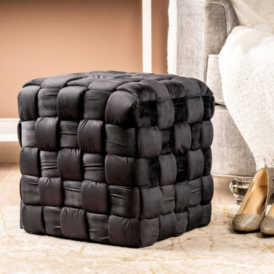 Black Velvet Woven Ottoman