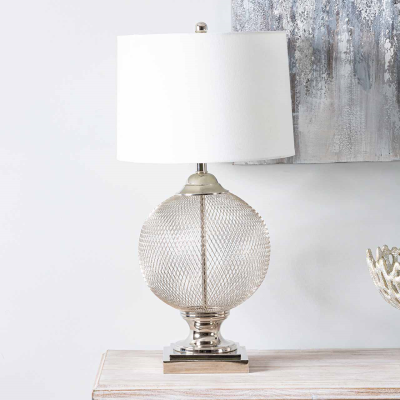 78cm Wire Mesh Table Lamp With White Linen Shade