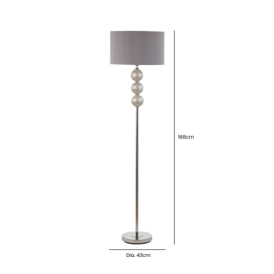 168cm Opal Grey Glass Floor Lamp with Grey Faux Silk Shade