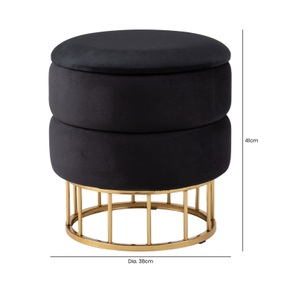 Black Round Storage Stool Gold Base