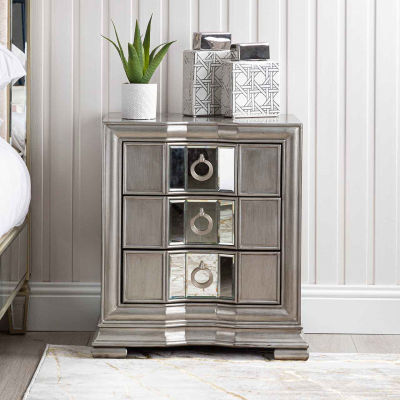 Lucca Mirror Grey 3 Drawer Cabinet