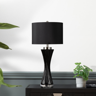 78cm Black Twist Table Lamp with Black Faux Silk Shade