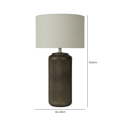 50.5cm Brown Patterned Ceramic Table Lamp with Beige Linen Shade