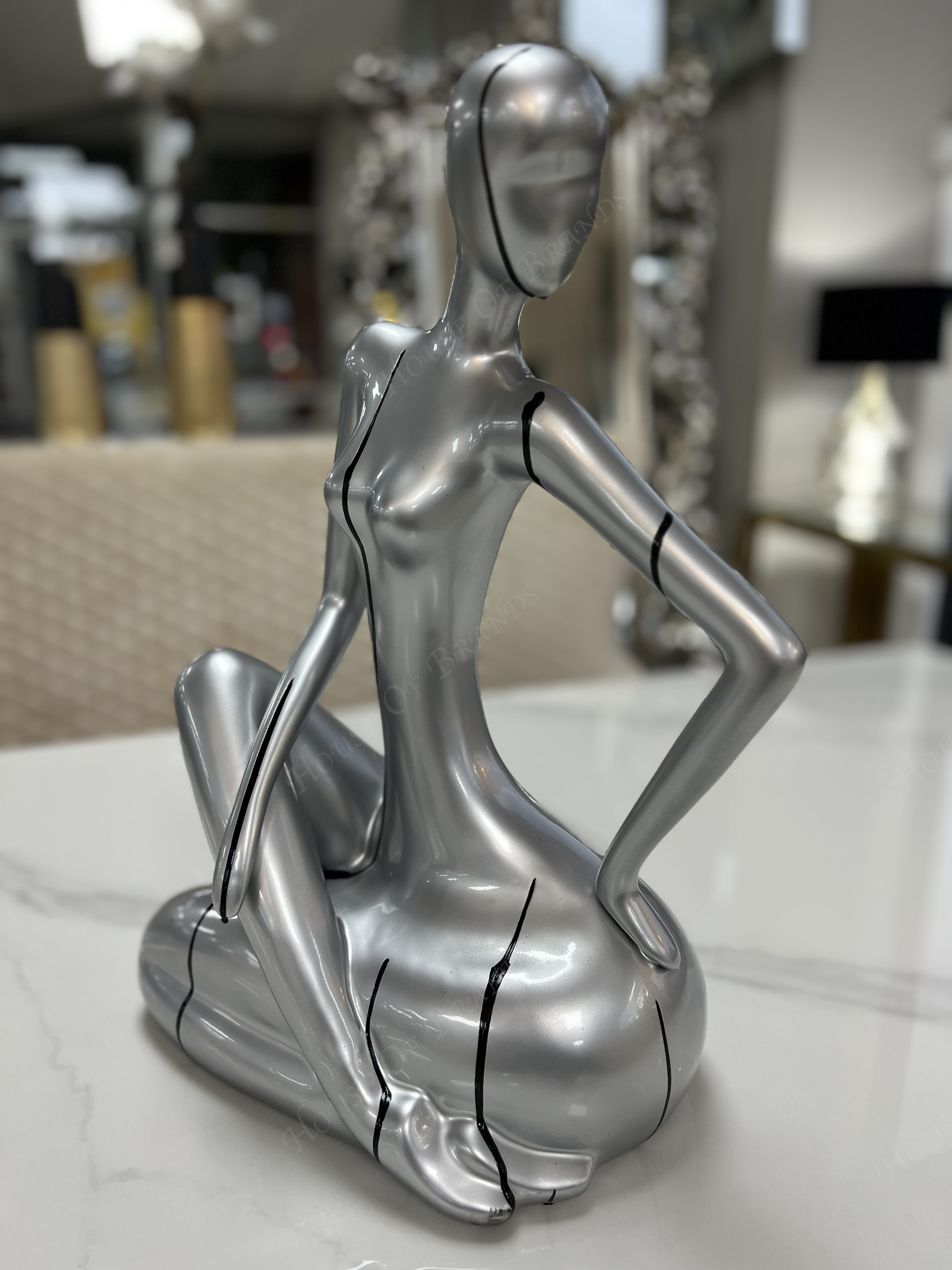 Bespoke Silver and Black Ceramic Sitting Lady