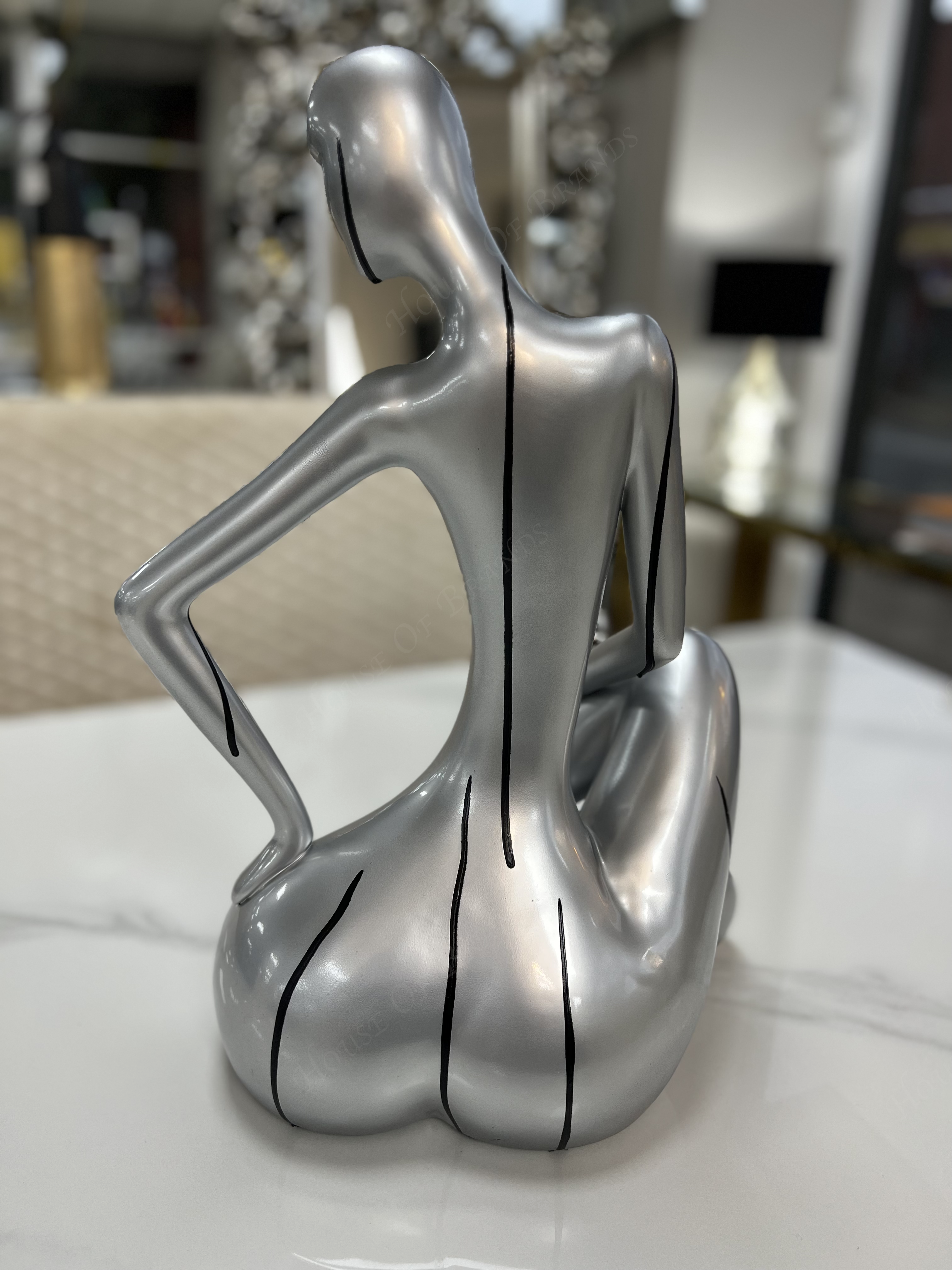 Bespoke Silver and Black Ceramic Sitting Lady