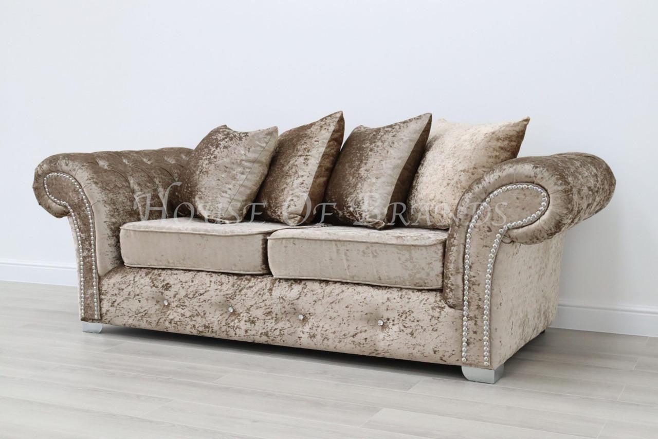 Beige crushed store velvet sofa