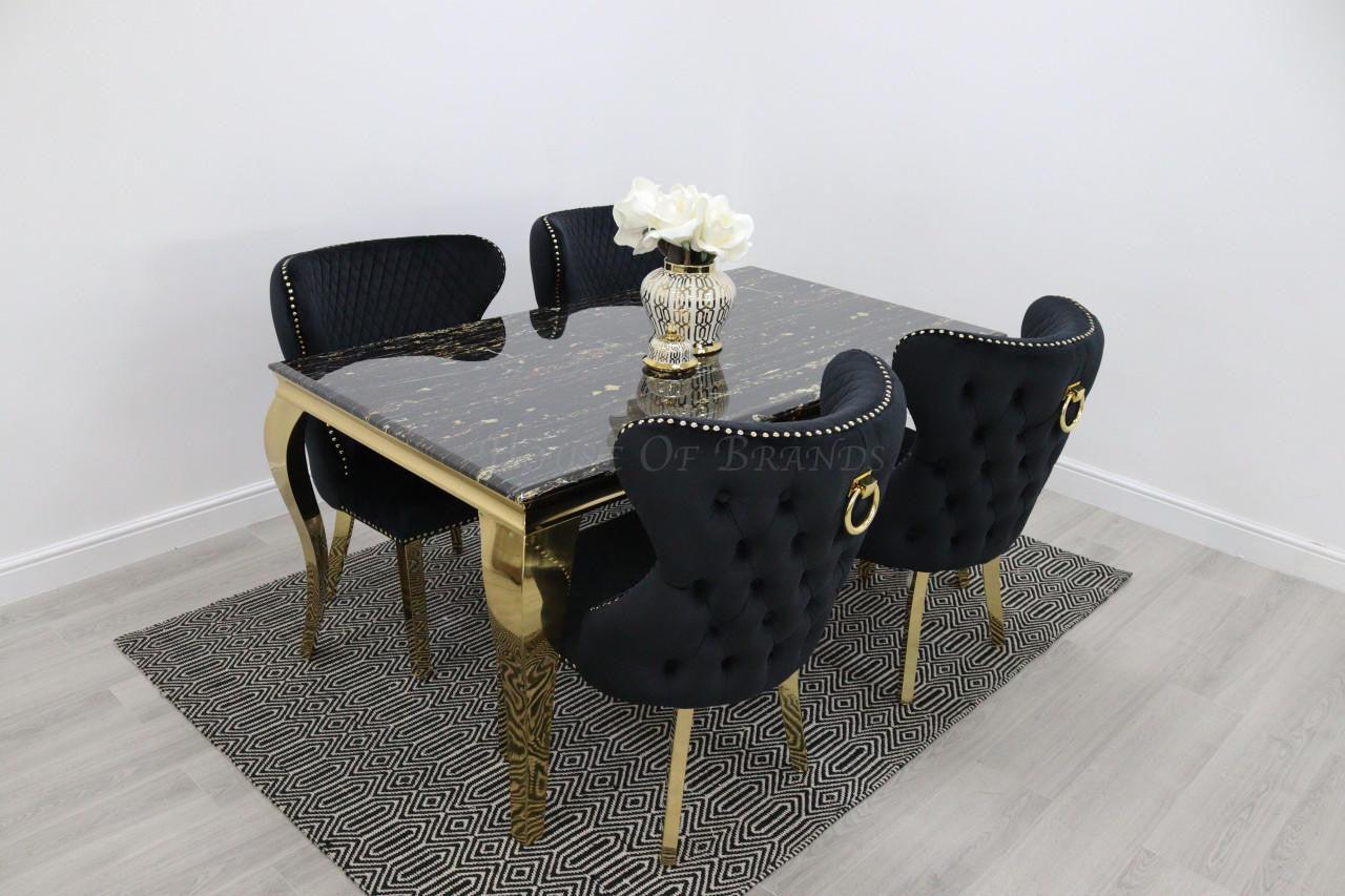 House Of Brands Black & Gold Rome Table with Black & Gold Ring Valencia Chairs 