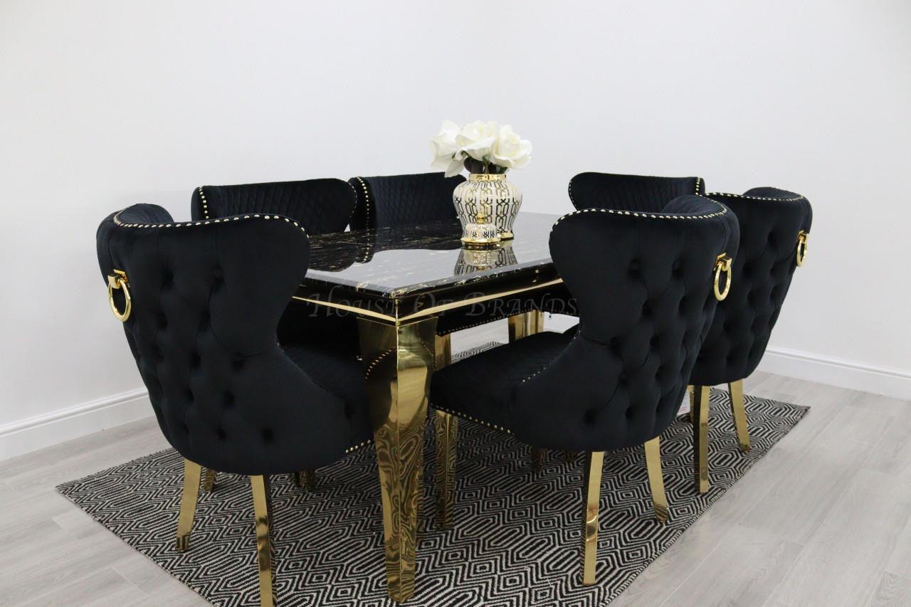 House Of Brands Black & Gold Rome Table with Black & Gold Ring Valencia Chairs 