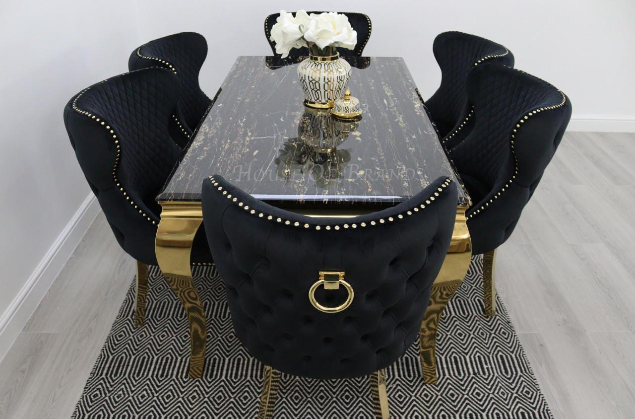 House Of Brands Black & Gold Rome Table with Black & Gold Ring Valencia Chairs 