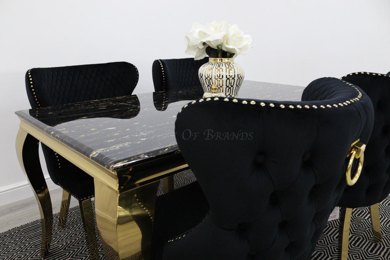 House Of Brands Black & Gold Rome Table with Black & Gold Ring Valencia Chairs 