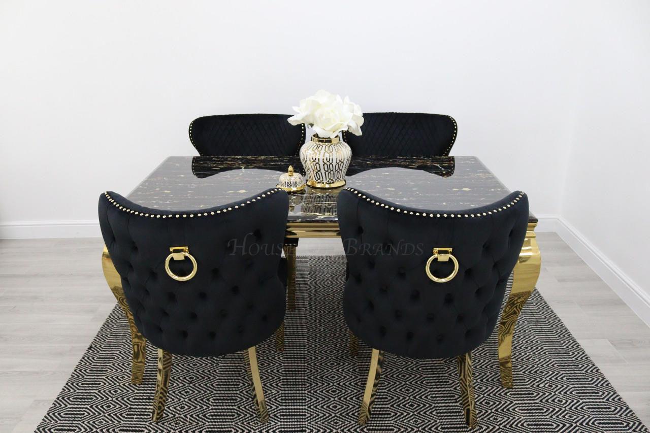 House Of Brands Black & Gold Rome Table with Black & Gold Ring Valencia Chairs 