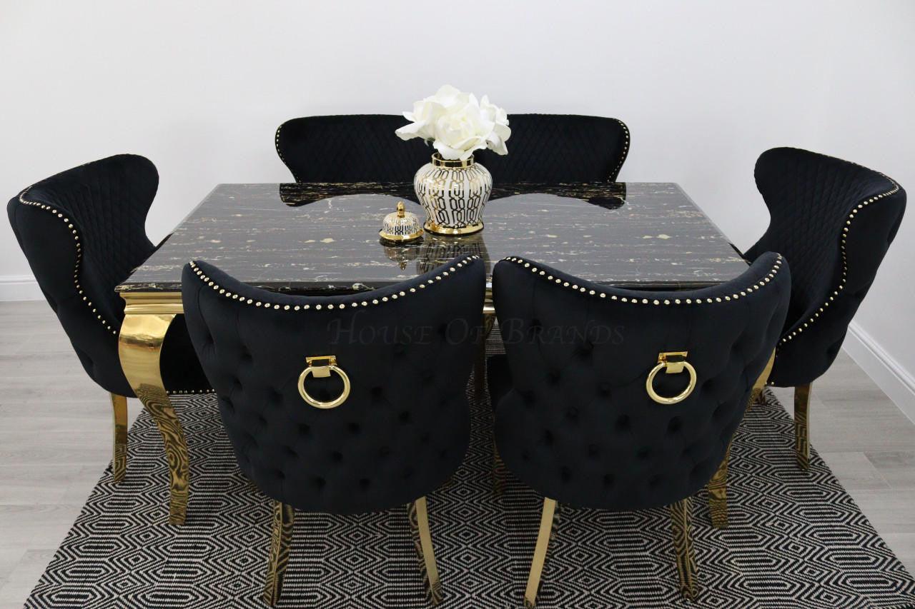 House Of Brands Black & Gold Rome Table with Black & Gold Ring Valencia Chairs 