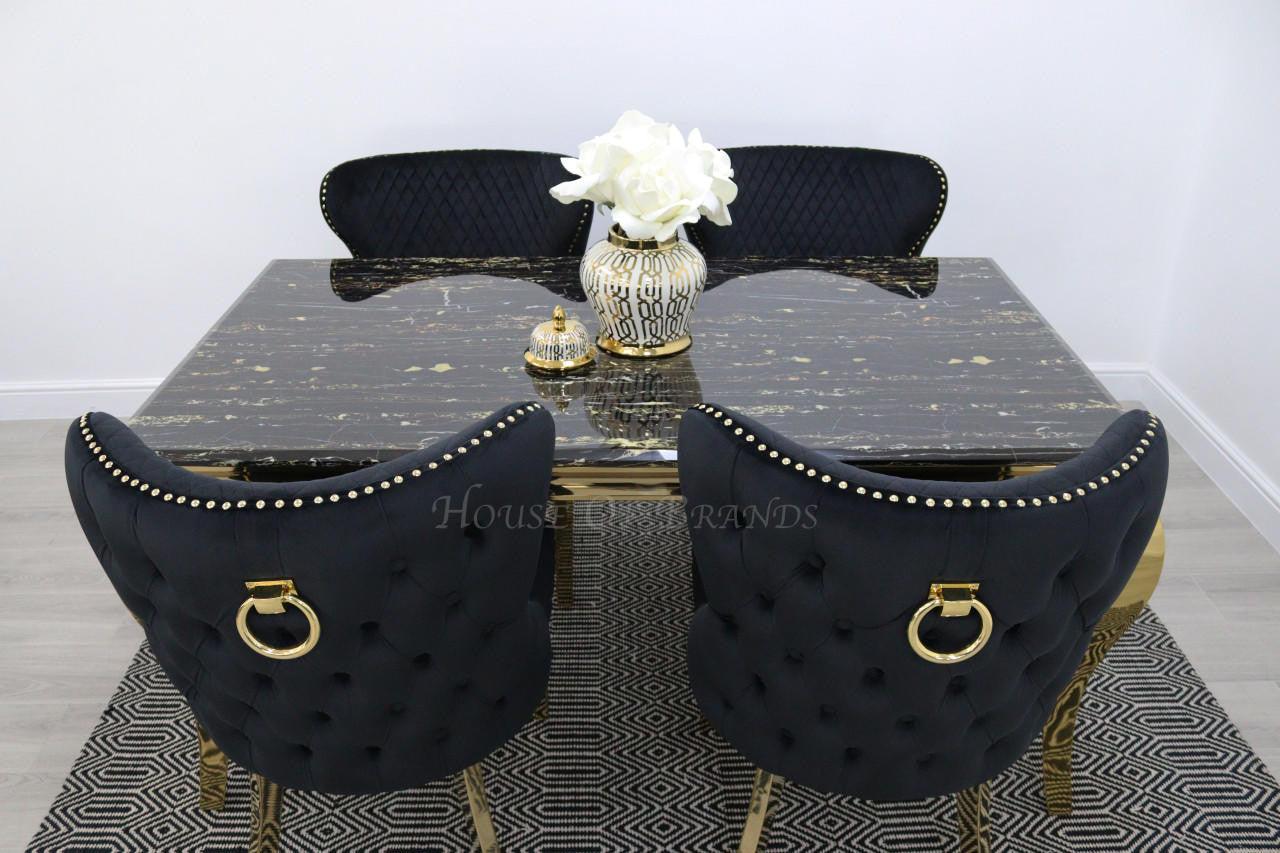 House Of Brands Black & Gold Rome Table with Black & Gold Ring Valencia Chairs 