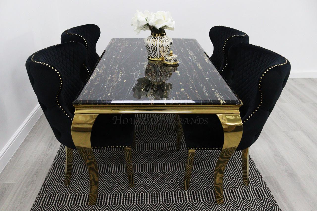 House Of Brands Black & Gold Rome Table with Black & Gold Ring Valencia Chairs 