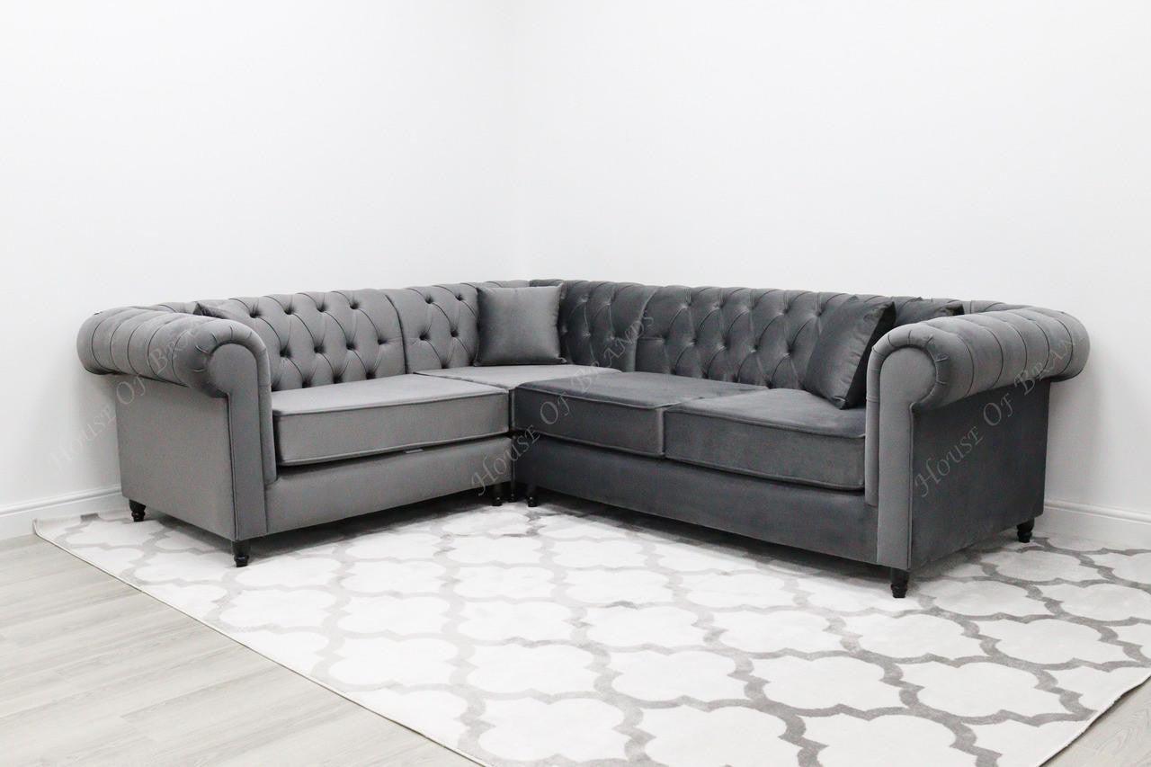 Grey leather chesterfield on sale corner sofa