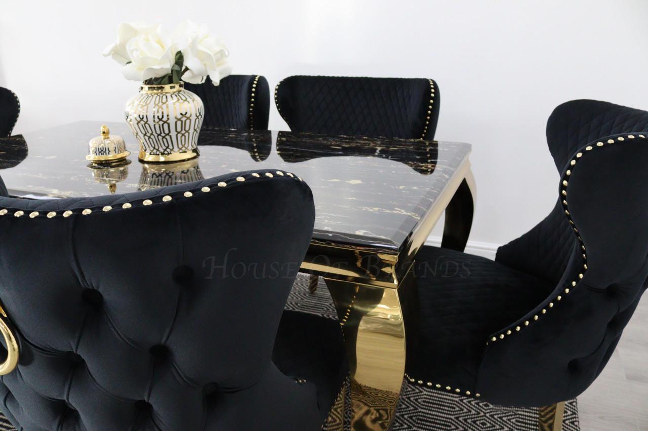 House Of Brands Black & Gold Rome Table with Black & Gold Ring Valencia Chairs 