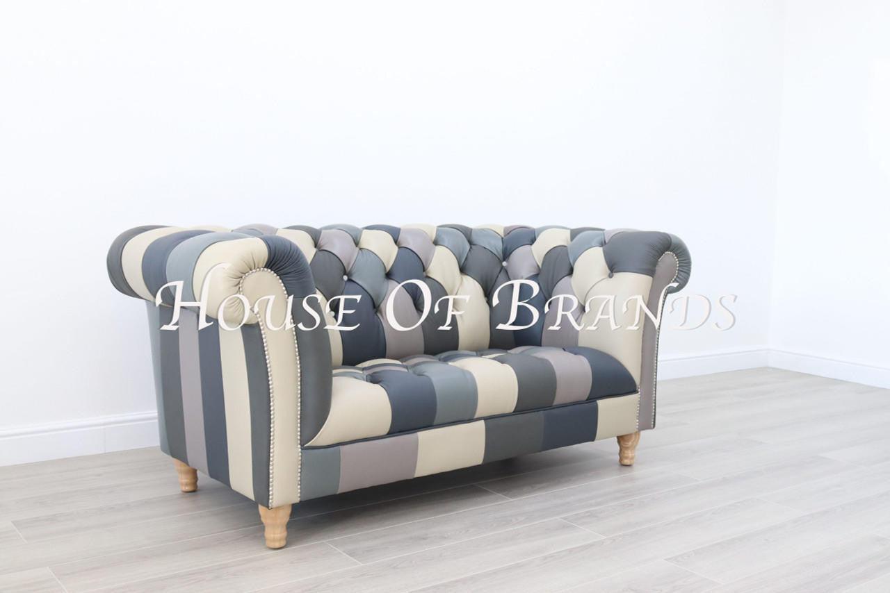 Grey patchwork store sofa