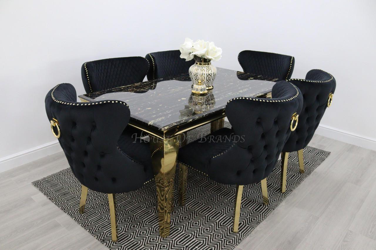 House Of Brands Black & Gold Rome Table with Black & Gold Ring Valencia Chairs 