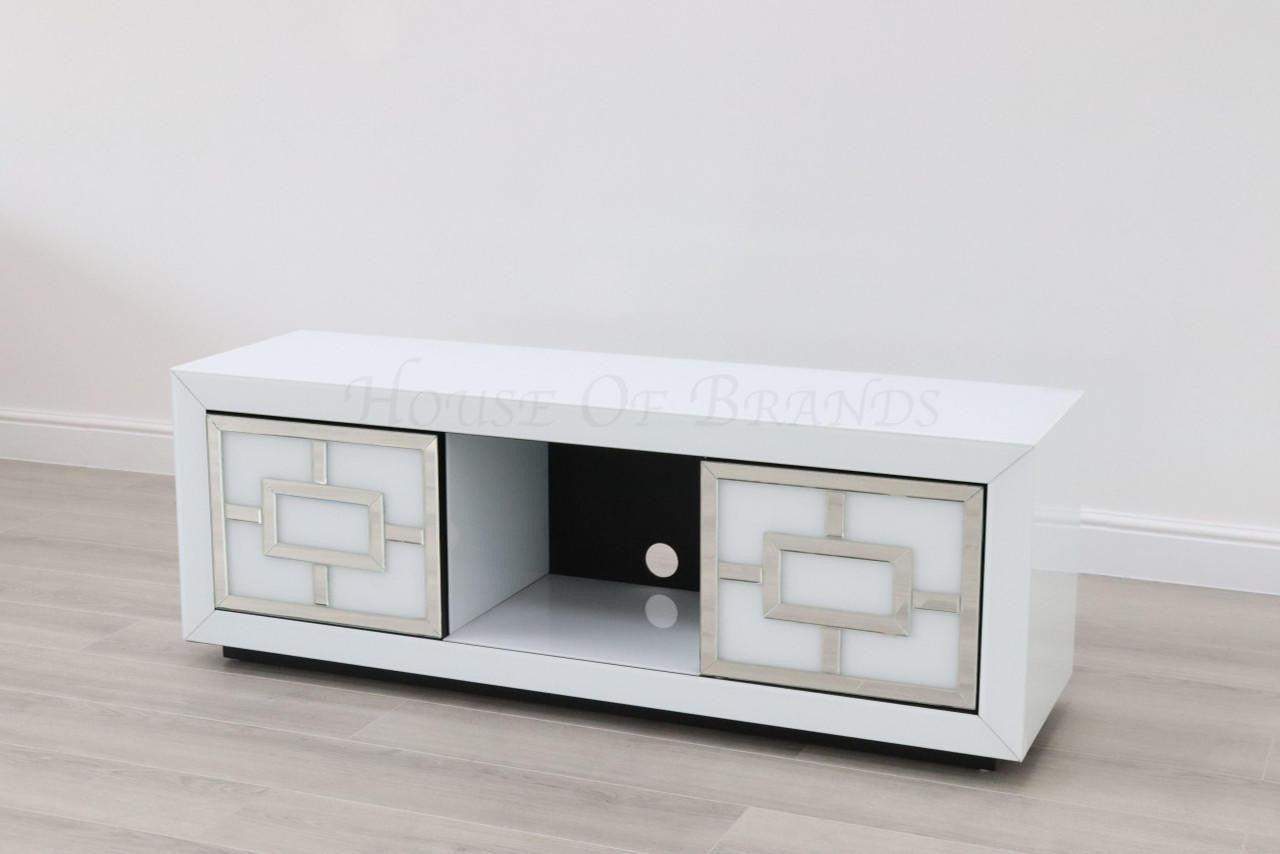 White and deals glass tv stand